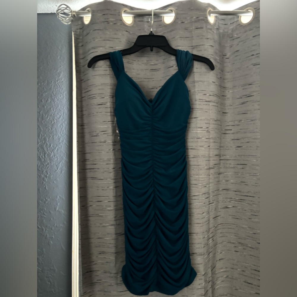 Teal Ruched Sleeveless Dress